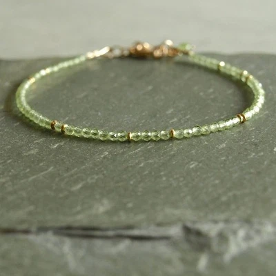 2-3 MM A++ Zierliches Peridot Facettiert Rund Edelstein Gold Gefüllt Perlen A... - Bild 1 von 4