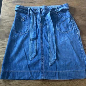 M & S Women’s Indigo Blue Knee Length Denim skirt size 12 with tie wrap feature - Picture 1 of 5