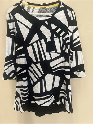 ¡NUEVO CON ETIQUETAS! Top túnica Westbound negro blanco líneas geométricas manga 3/4 talla pequeña Foto 1 de 4