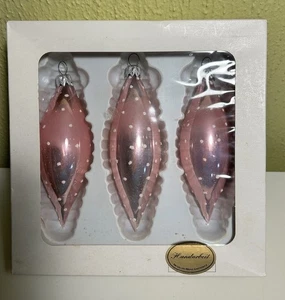 De colección Alemania Occidental Hecho a Mano Vidrio Soplado Adorno de Navidad Rosa con Caja de Lunares - Imagen 1 de 7
