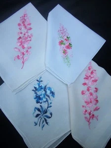Vintage Stickerei Taschentuch Set 4 glänzend Blumen Emb Taschentuch Taschentuch Gruppe J - Bild 1 von 8