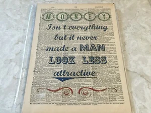 MONEY Isn't Everything Vintage Dictionary Art Board Original Book Pages - Picture 1 of 6