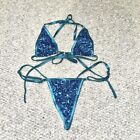 Handmade Aqua Teal Sequin Glitter Bikini Gstring Thong XS S 