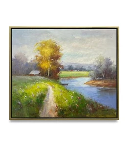 Pintura al óleo artística original de Nueva York de paisaje de otoño sobre lienzo 20x24 enmarcada - Imagen 1 de 6