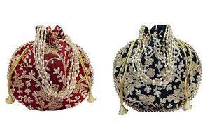 Designer Potli/handbags for Women ( Black & Maroon, Pack of 2 ) US