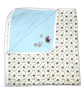 VTG Gymboree 2004 Western Rodeo Cowboy Cactus Cow Bull Horse Baby Blanket Blue - Picture 1 of 2