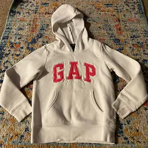 Girls Gap Kids Hooded Pullover Sweater - White with Pink Letters, Size S - Picture 1 of 3