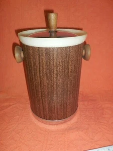 Cubo de hielo moderno Kromex de mediados de siglo grano de madera sintética cromo barra/cocina vintage - Imagen 1 de 6