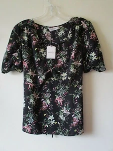 Oasis Top Blouse Sz 10 Black Secret Garden Ditsy Floral 30s 40s New - Picture 1 of 10