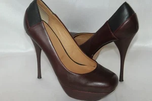 L.A.M.B. Gwen Stefani BATISTA Burgundy Leather Platform Heels Pumps Sz 8.5 - Picture 1 of 10