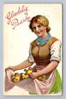 Norwegian Easter Girl w Chicks in Apron ~ Antique Kristiania Norway 1909