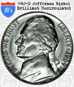 1969 D Jefferson Nickel BRILLIANT UNCIRCULATED *JB's Coins* - Picture 1 of 4
