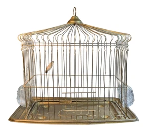 Antique Otto Lindemann & Co. (Ol&Co) Brass Bird Cage w/ Glass Feeders - Picture 1 of 20
