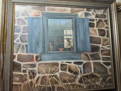 Large J Szollosi 1983 "Exterior Window Scene" Oil Painting - Signed And Framed - Image 1 of 4