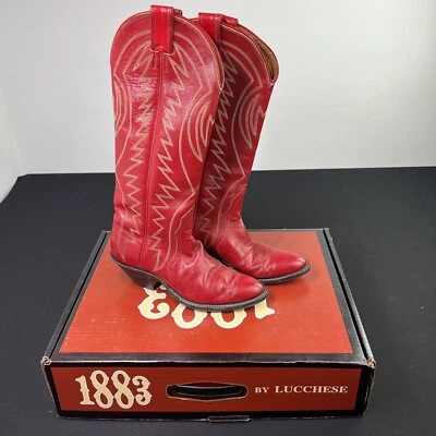 Nocona Red Leather Stitched Patchwork Pull On Western Boots Women’s sz 6.5 - Imagem 1 de 4