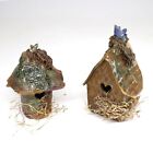 Ensemble de 2 maisons d'oiseau en argile céramique décor rustique de collection vintage par Su