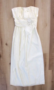 Vtg Gunne Sax Ivory Satin Strapless Ruched Sheath Ruffle Wrap Wedding Dress S - Picture 1 of 11