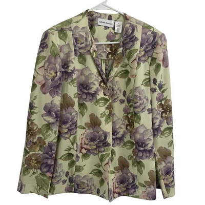 Chaqueta Blazer Floral Alfred Dunner Talla 16 Verde Púrpura Carrera Informal Foto 1 de 4