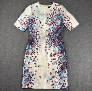 Vestido St John para mujer 4 blanco seda mezcla lana manga corta estampado floral funda - Imagen 1 de 10