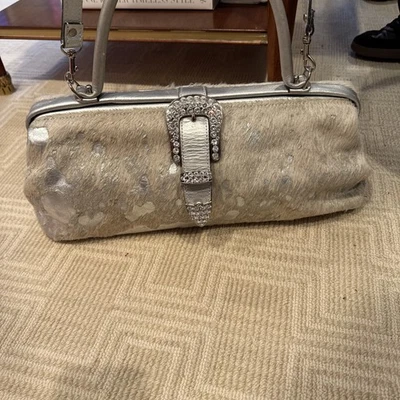 Bolso de Mano Vintage RAVIANI Metálico Plateado Pelo de Poni Cuero Western Bling Hebilla Foto 1 de 4