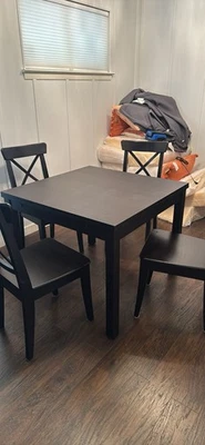 Black Dining Table and Chair Set Kitchen Table Set IKEA Jakkomokk Set of 4 - Image 1 of 3