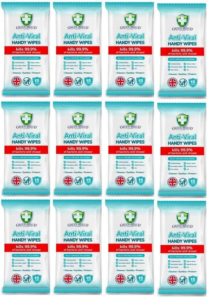 PARADISE GreenShield Anti-Viral Handy Wipes 15's Kills 99.9% of Bacteria (12 Pack)