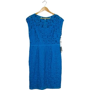 Abito tubino Adrianna Papell foderato in pizzo vita impero blu donna nuovo con etichette taglia 14 - Foto 1 di 16