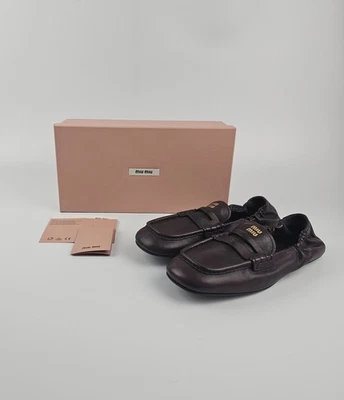 Mocasines de cuero MIU MIU Ruches Radica nuevos y auténticos Foto 1 de 4