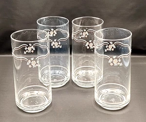 CORELLE Corning Tumbler 14oz Glass 5 7/8"Tall, Pink/Blue Flower, Set of 4 - Picture 1 of 6