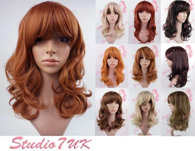 (T) Wavy mittellange blond auburnbraun schwarz synthetische Perücke-Studio7-UK
