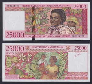 Banconota Madagascar 25000 francs = 5000 ariary 1998 P.-82 FDS/UNC - Imagen 1 de 1
