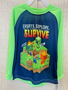 NWT Minecraft Long Sleeve 2-piece microfleece Pajama Set Size 6/7 - Picture 1 of 3