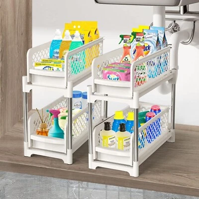 2 Pack x  Under Sink Pull-out Drawer Storage Shelf Organizer Kitchen Bathroom - Image 1 of 4