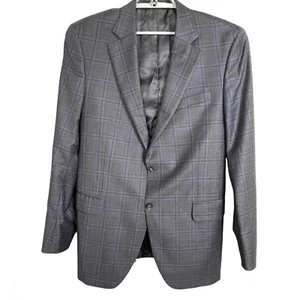 Peter Millar Wool Sharkskin Gray Blue Plaid Sports Coat 44T Blazer - Picture 1 of 9