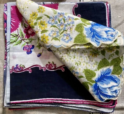 Vintage Floral Handkerchiefs Hand Rolled Linen Lot - Image 1 of 4