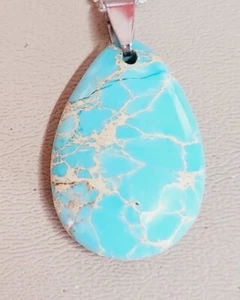 T964. Blue sea sediment jasper  pendant bead Necklace chakra  - Picture 1 of 3