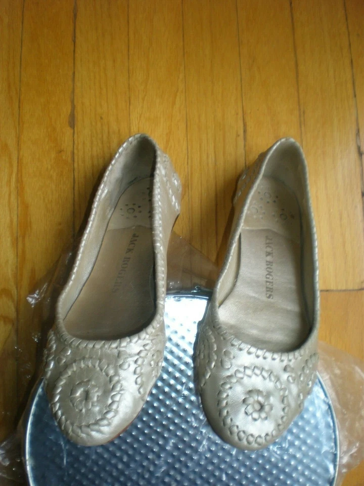 Jack Rogers Women's Sz 8.5  Navajo Leather Ballet Flats Gold Woven Detail Shoe - Image 1 of 4