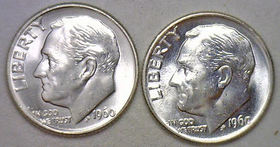 1960 1960 D Silver UNC BU Roosevelt Dime Ten Cent Coins - Image 1 of 2