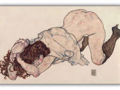 Kniendes Mädchen von Egon Schiele (1917) Giclée-Leinwanddruck; mehrere Größen - Bild 1 von 4
