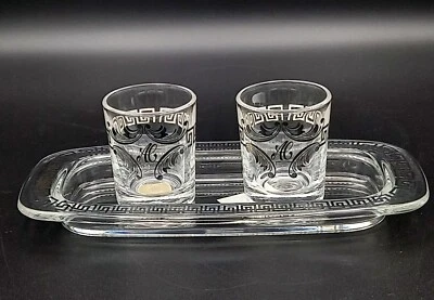Set 2 Bicchieri Liquore  Vassoietto Decorato Argento Idea Regalo Egizia  *2653 - Immagine 1 di 2