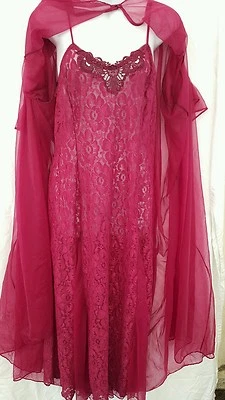 WOMAN WITHIN PINK Nightgown Robe Set STRETCH LACE Vintage Style 2X 48" BUST - Image 1 of 4