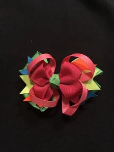 Neon rainbow layered ribbon 4 inch hair bow. - Imagen 1 de 4