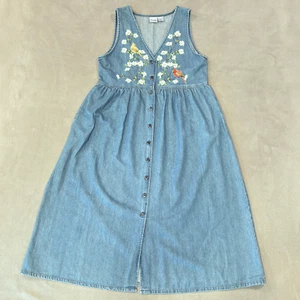 National Wildlife Bird Floral Denim Embroidered Dress Women's Size Medium - Picture 1 of 16