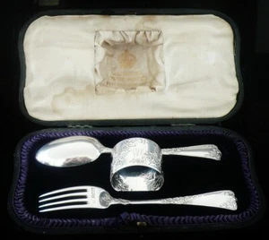 Antique Sterling Silver Christening Set, London 1906 , Josiah Williams & Co  - Picture 1 of 10