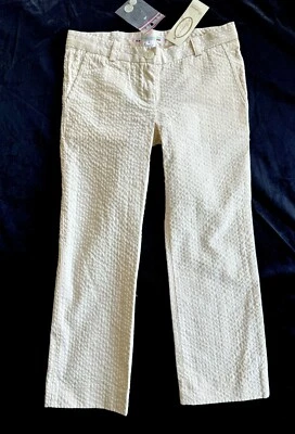 NUEVO CON ETIQUETAS TALLA 4 Niña BONPOINT Pantalones Algodón Rayas Rosa Crema FR Diseñador Foto 1 de 4