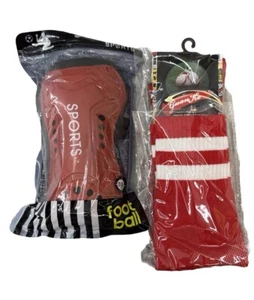 Sports Soccer Shin Guard With Soccer Socks Youth Large Red Protective Equipment - Picture 1 of 10