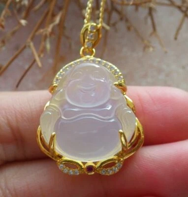 Collar Colgante Buda JADE Calcedonia Ágata Helada Placa Oro Amarillo 397712 Foto 1 de 4