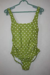 Kona Sol Sz S Light Green Polka Dot One Piece Lattice Back Ruched Swimsuit - Picture 1 of 6