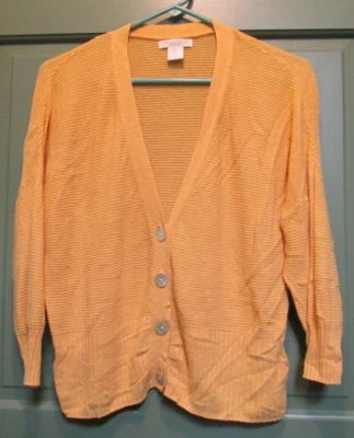 Christian Siriano Women's Yellow Button-Up Linen Viscose Cardigan Sweater Size L - Image 1 of 4