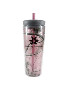 Real tree Pink Camo Rubbermaid 24oz Tumbler With Straw. - Picture 1 of 4